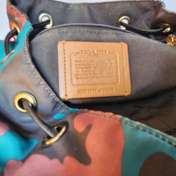 RARE Coach nylon backpack/daypack F11848 in colorful camo with leather straps - Picture 5 of 14